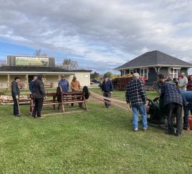 People outside of the Agricultural Museum of New Brunswick